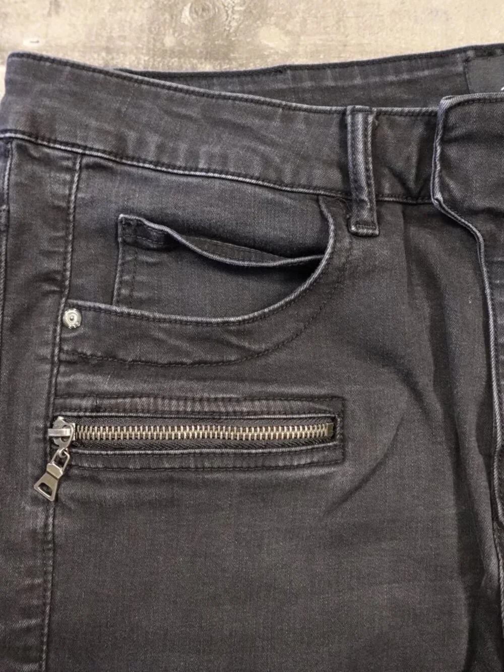 ZLZ Denim‎ Biker Jeans Men’s 38 Black Skinny Moto Zip Pocket Stretch Pants
